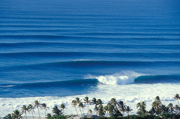 overview of waves at Rockpiles, north shore, Oahu, Hawaii